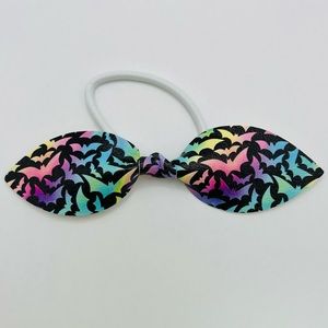 🦇Halloween rainbow bat ponytail bow, handmade, vegan leather, lightweight